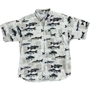 Men’s Columbia Cotton Fish Sport Fishing Button Down Shirt XL